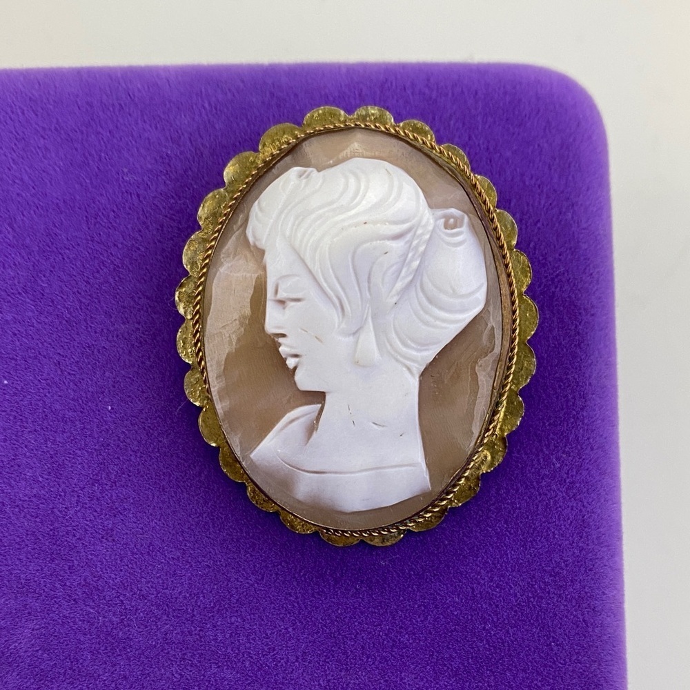 ๐ Authentic 800 Silver Vermeil Early Mid-Century Italian Shell Cameo | Heirloom